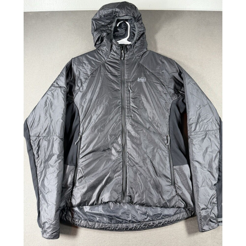 REI Co-op Jacket Womens Sz M Black Flash Insulated Hybrid Hoodie Packable Zip